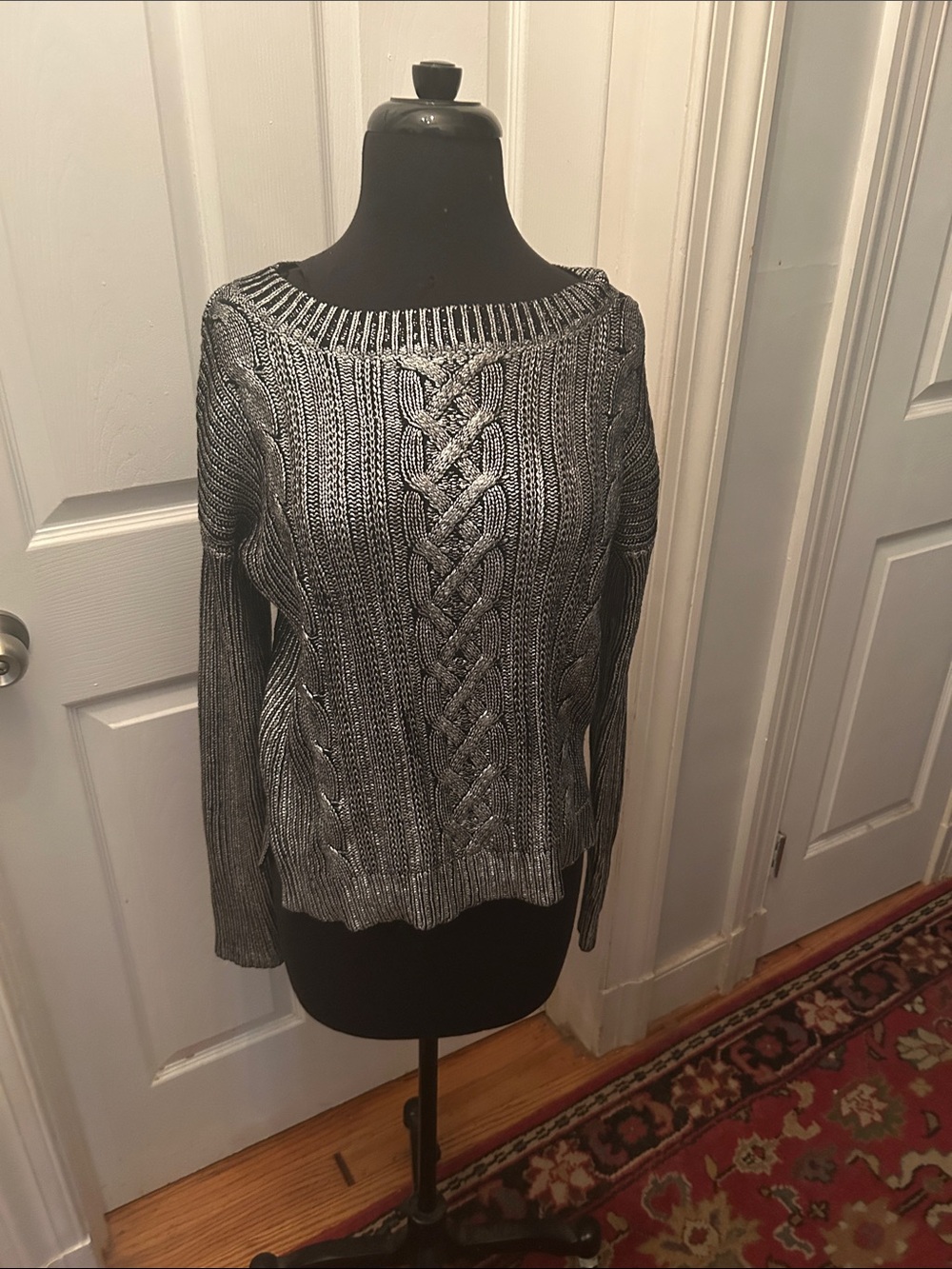 Women's Saks Fifth Ave Metallic black Cable Knit Sweater